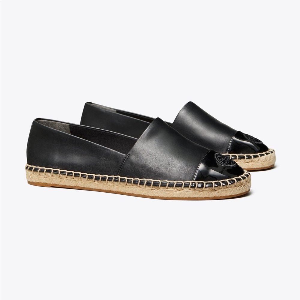 Tory Burch Color block mixed leather espadrilles in black